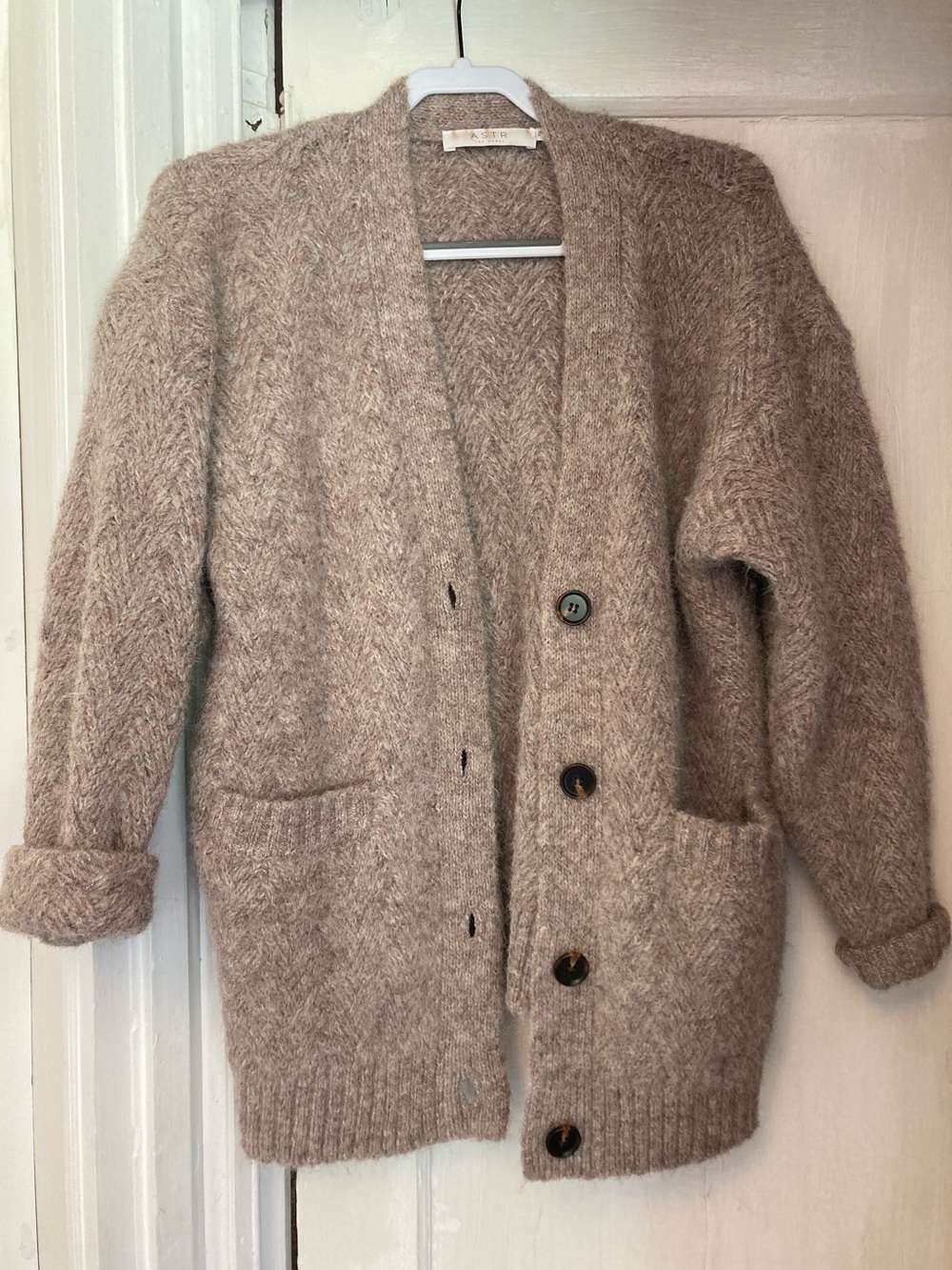 Astr Taupe/Mocha Button-Up Wool-Blend Cardigan